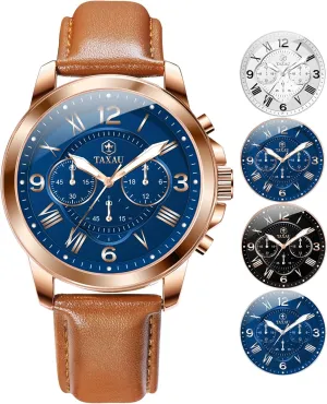Luxury Dress Men Watch Classic Stainless Steel Analog Quartz Mens Wrist Watches with Date Luminous Large Face Leather Watches lifeblood crumple for Men Casual Waterproof Men's Chronograph Watch 