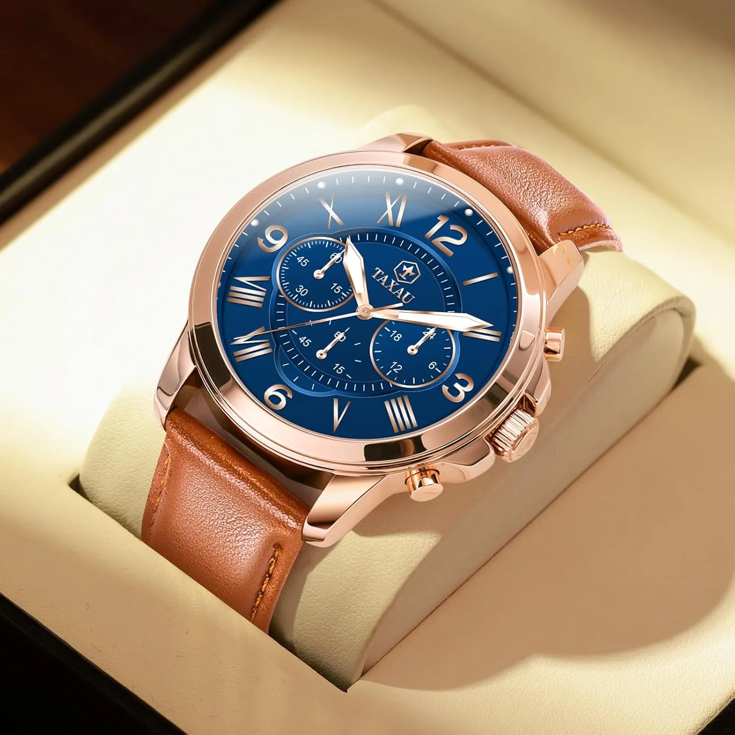 Luxury Dress Men Watch Classic Stainless Steel Analog Quartz Mens Wrist Watches with Date Luminous Large Face Leather Watches lifeblood crumple for Men Casual Waterproof Men's Chronograph Watch 