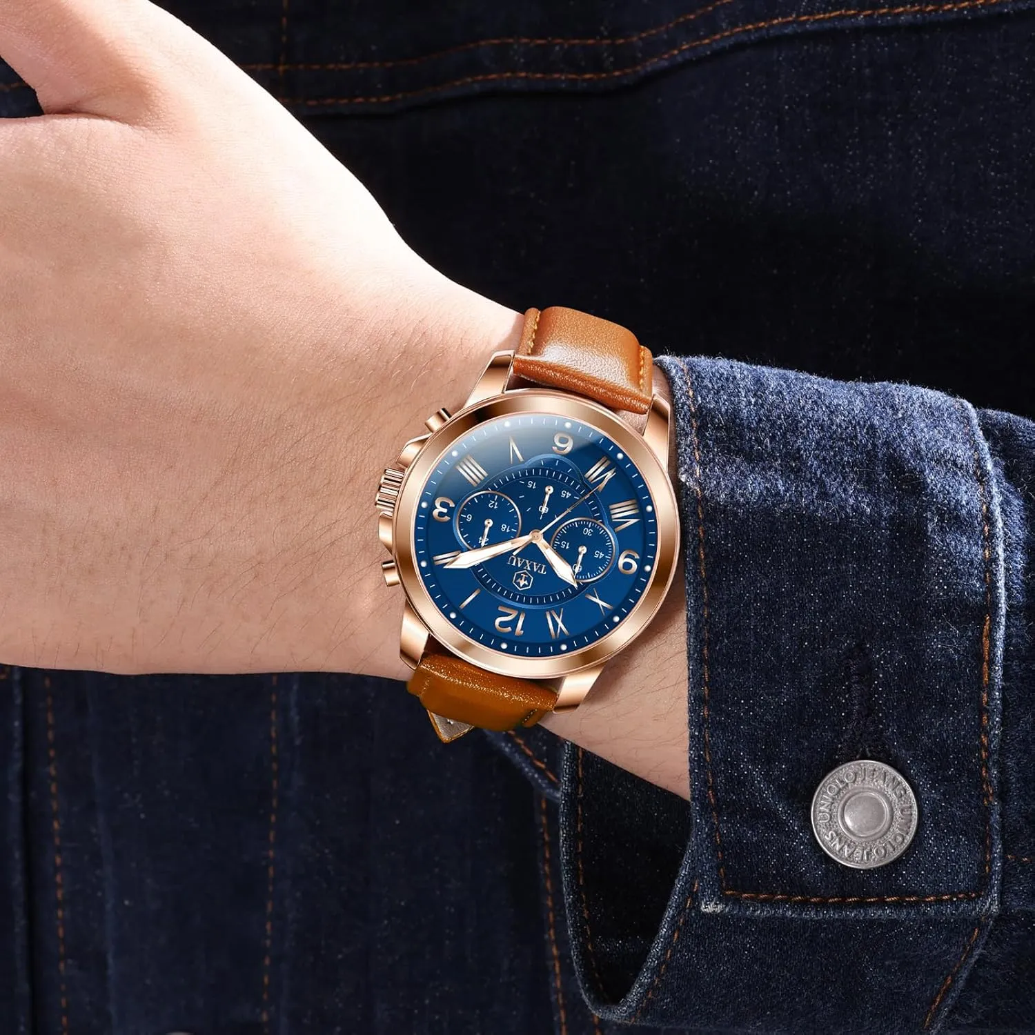 Luxury Dress Men Watch Classic Stainless Steel Analog Quartz Mens Wrist Watches with Date Luminous Large Face Leather Watches lifeblood crumple for Men Casual Waterproof Men's Chronograph Watch 