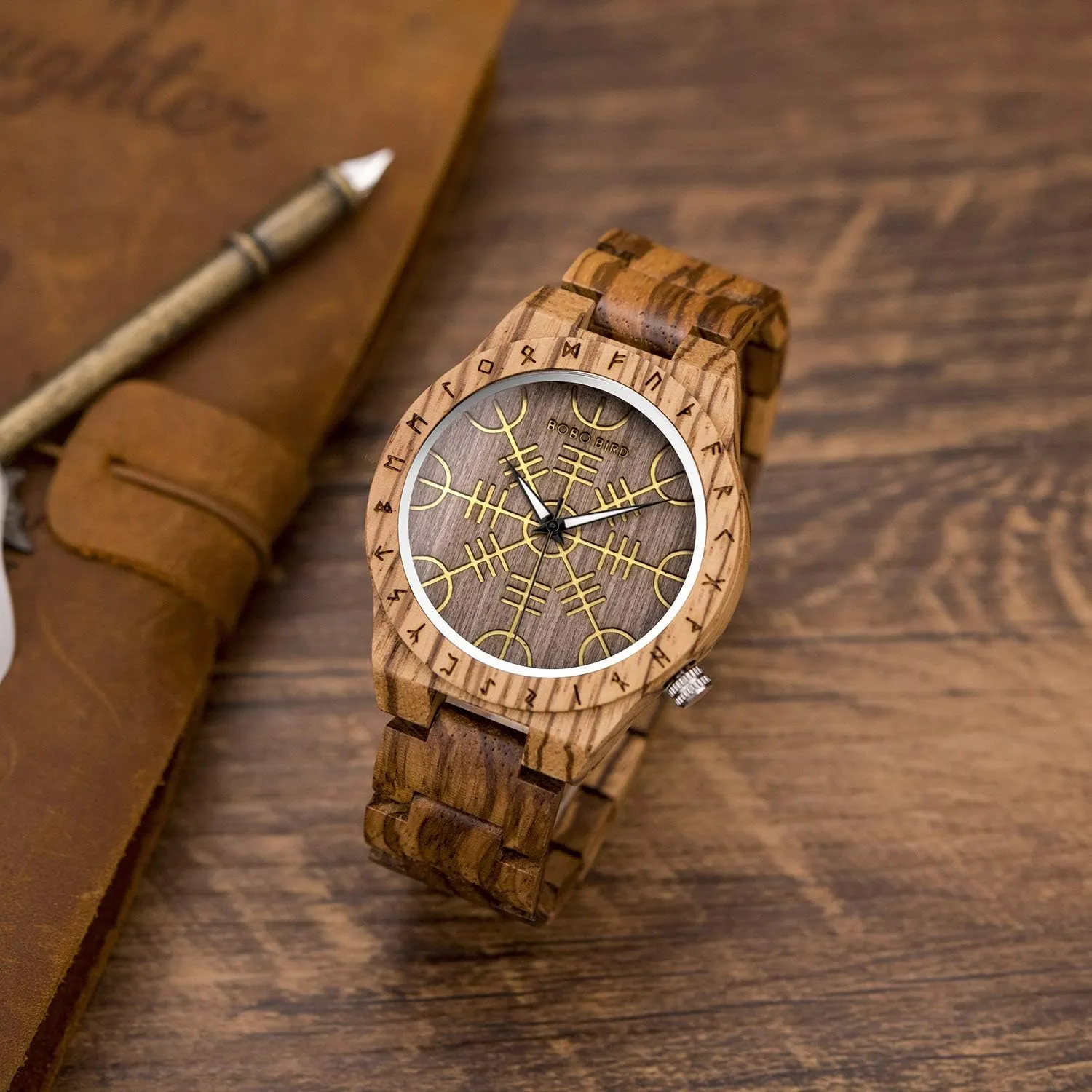 Luxury Stylish Watch Wood Strap with Bamboo Wooden Box BOBO inconspicuous BIRD Mens Unique Engrave Wood Watches 