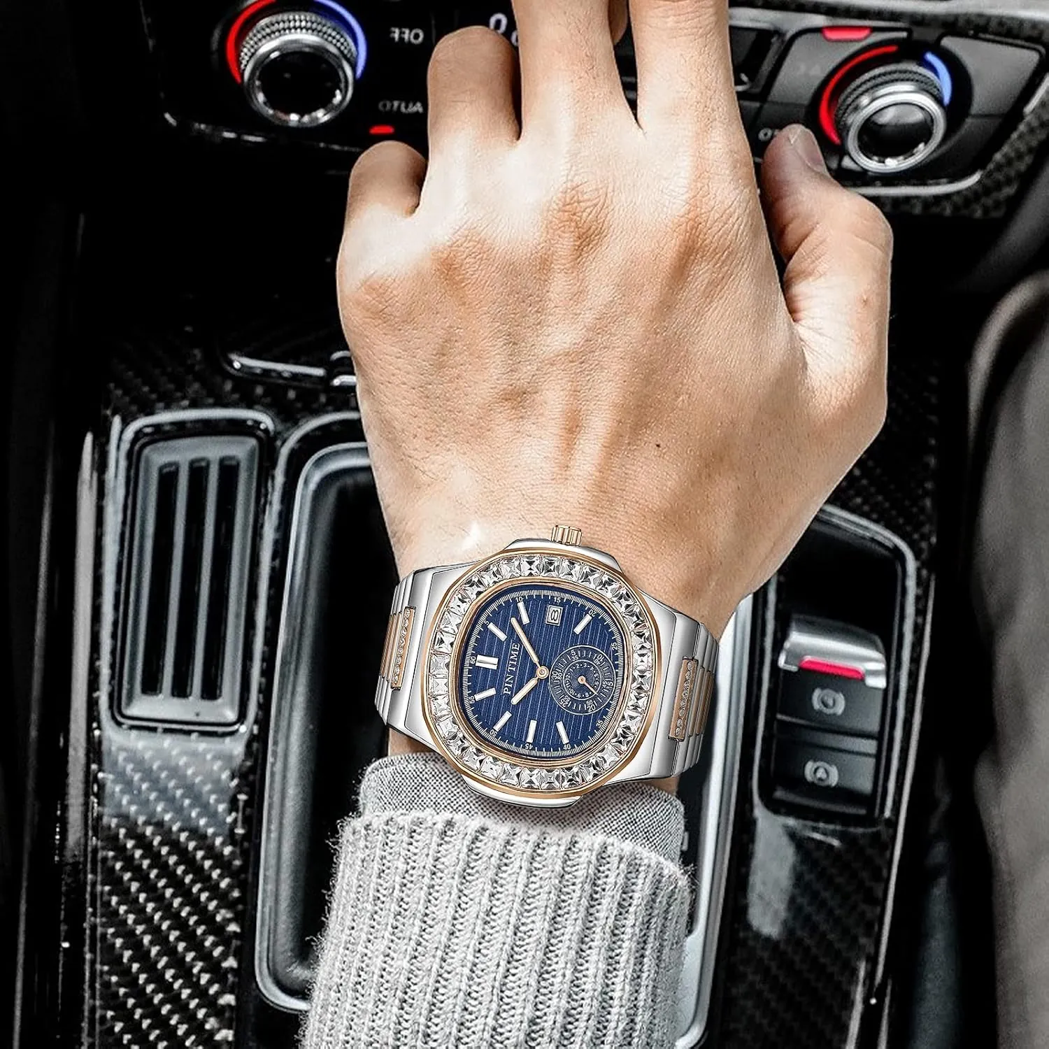 Luxury Unisex Crystal Diamond Square Watches Bling Iced-Out organic lure saffron Rhinestone Watches Waterproof Stainless Steel Wristwatch Business Dress Bracelet Watch FANMIS 