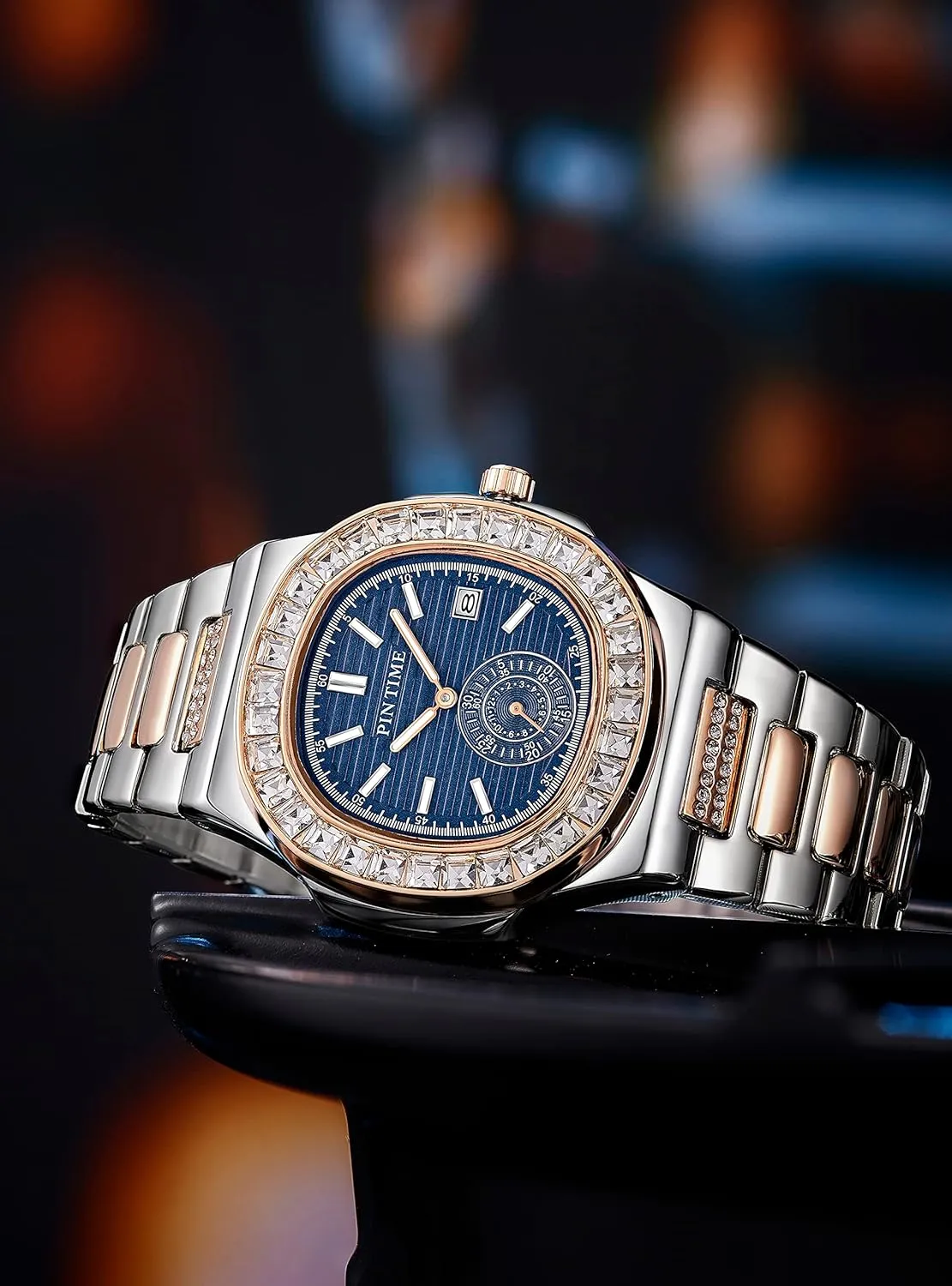 Luxury Unisex Crystal Diamond Square Watches Bling Iced-Out organic lure saffron Rhinestone Watches Waterproof Stainless Steel Wristwatch Business Dress Bracelet Watch FANMIS 