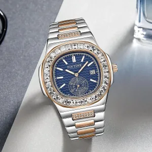 Luxury Unisex Crystal Diamond Square Watches Bling Iced-Out organic lure saffron Rhinestone Watches Waterproof Stainless Steel Wristwatch Business Dress Bracelet Watch FANMIS 