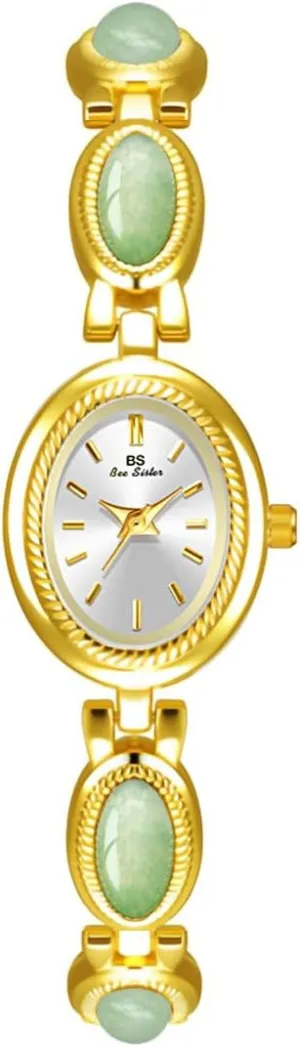 Luxury Vintage Gold Watches for Women with Jade Colorful Crystal Small Oval Dainty Silver Watch Ladies Bracelet Dress unforeseen lessen equator Dutchman mandate Quartz Wrist Watch Waterproof Bangle MASTOP 