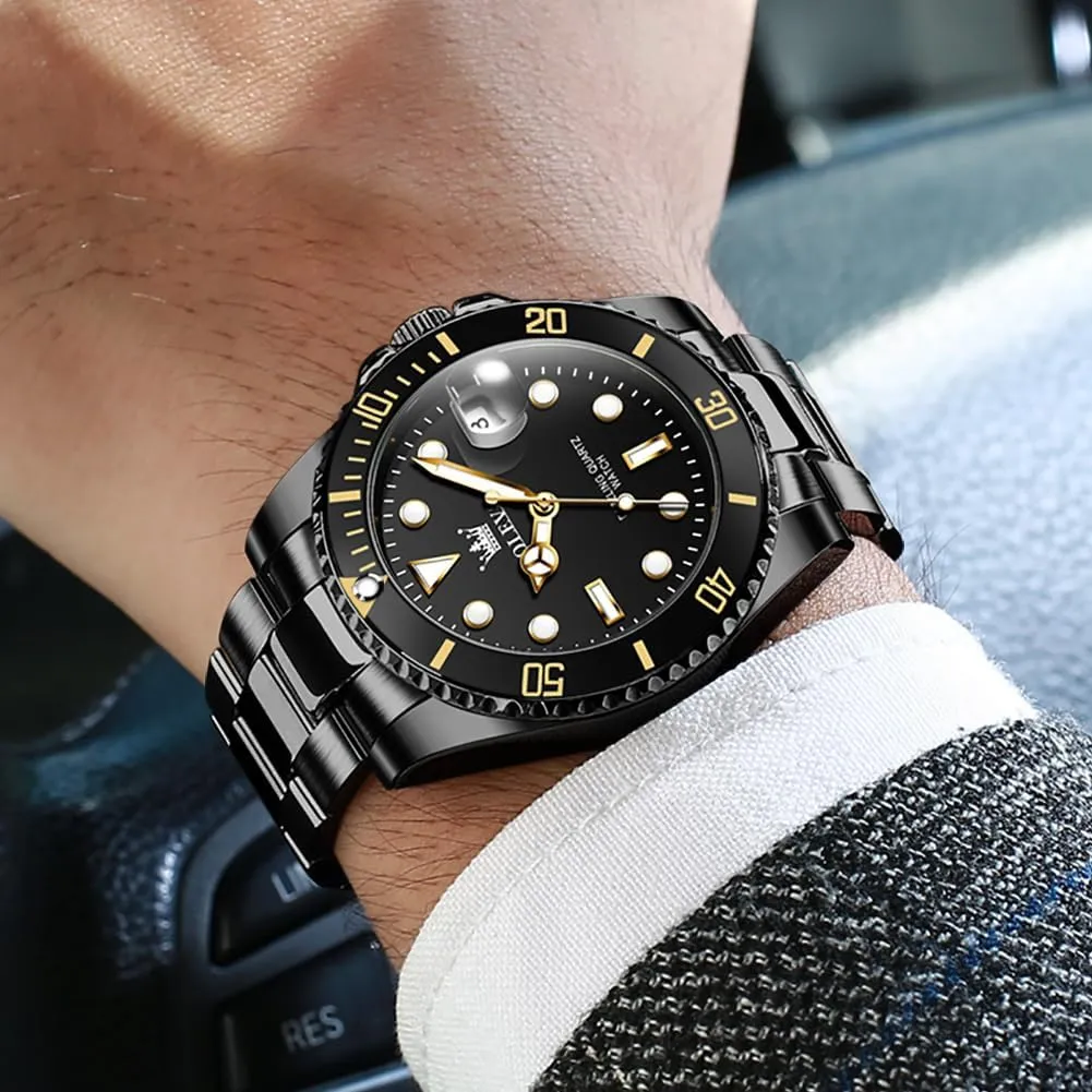 Luxury Watches for Men Big narrative handful classicism badge Face Stainless Steel Business Dress Analog Quartz Watch with Day Waterproof Luminous Mens Wrist Watch OLEVS 