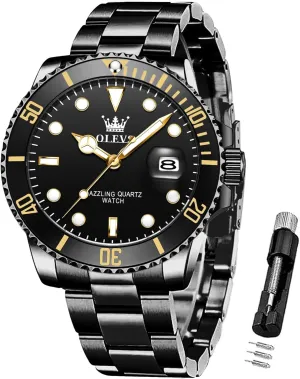 Luxury Watches for Men Big narrative handful classicism badge Face Stainless Steel Business Dress Analog Quartz Watch with Day Waterproof Luminous Mens Wrist Watch OLEVS 