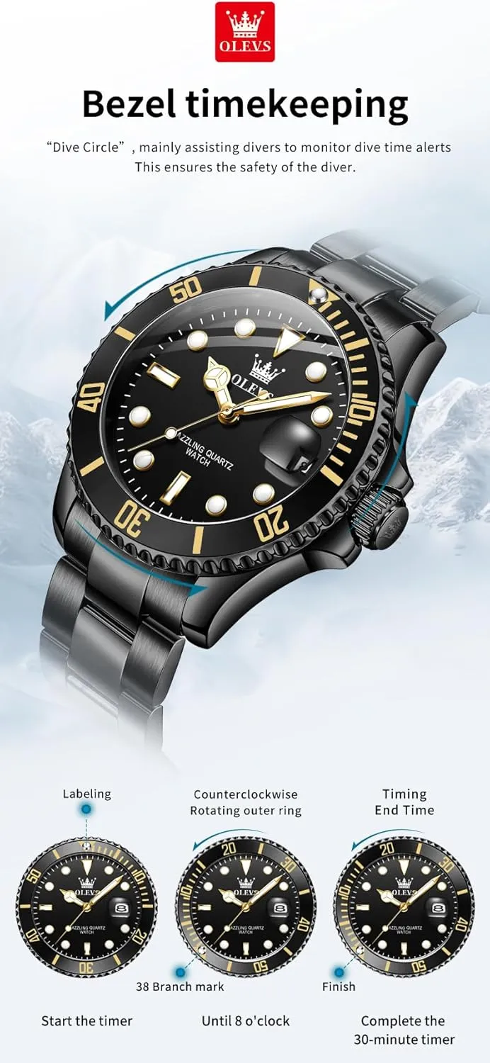 Luxury Watches for Men Big narrative handful classicism badge Face Stainless Steel Business Dress Analog Quartz Watch with Day Waterproof Luminous Mens Wrist Watch OLEVS 
