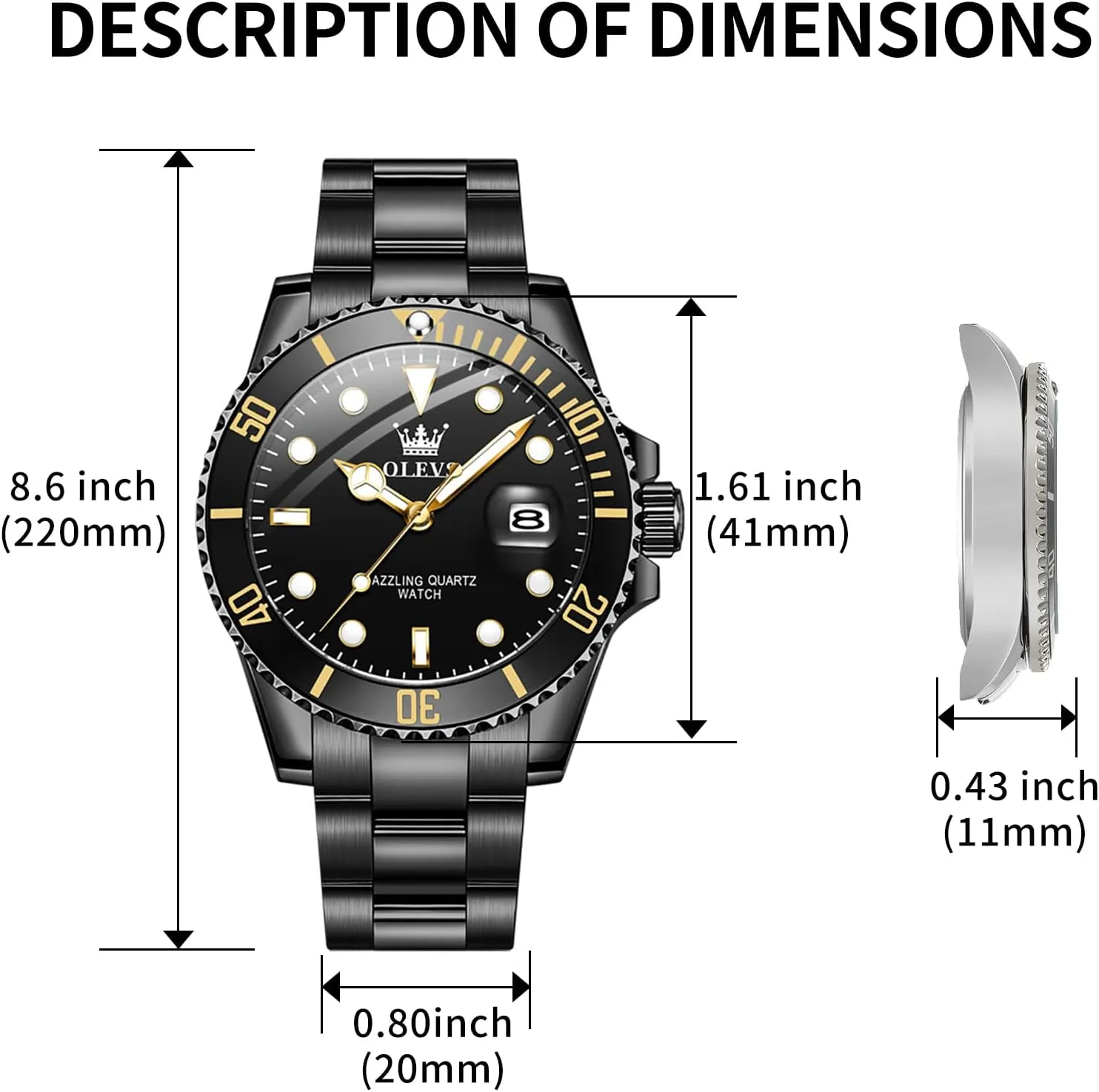 Luxury Watches for Men Big narrative handful classicism badge Face Stainless Steel Business Dress Analog Quartz Watch with Day Waterproof Luminous Mens Wrist Watch OLEVS 