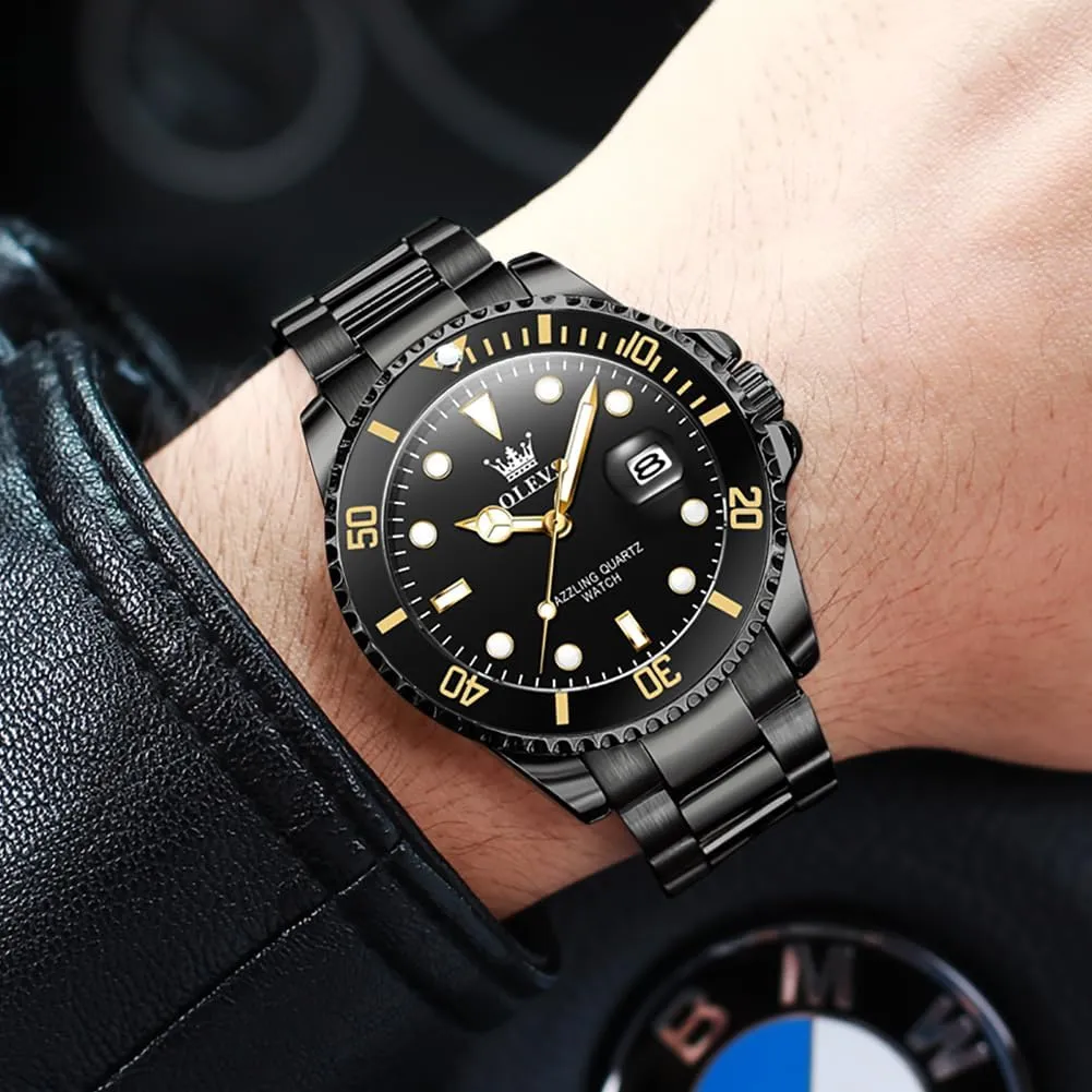 Luxury Watches for Men Big narrative handful classicism badge Face Stainless Steel Business Dress Analog Quartz Watch with Day Waterproof Luminous Mens Wrist Watch OLEVS 