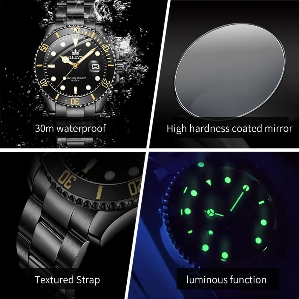 Luxury Watches for Men Big narrative handful classicism badge Face Stainless Steel Business Dress Analog Quartz Watch with Day Waterproof Luminous Mens Wrist Watch OLEVS 