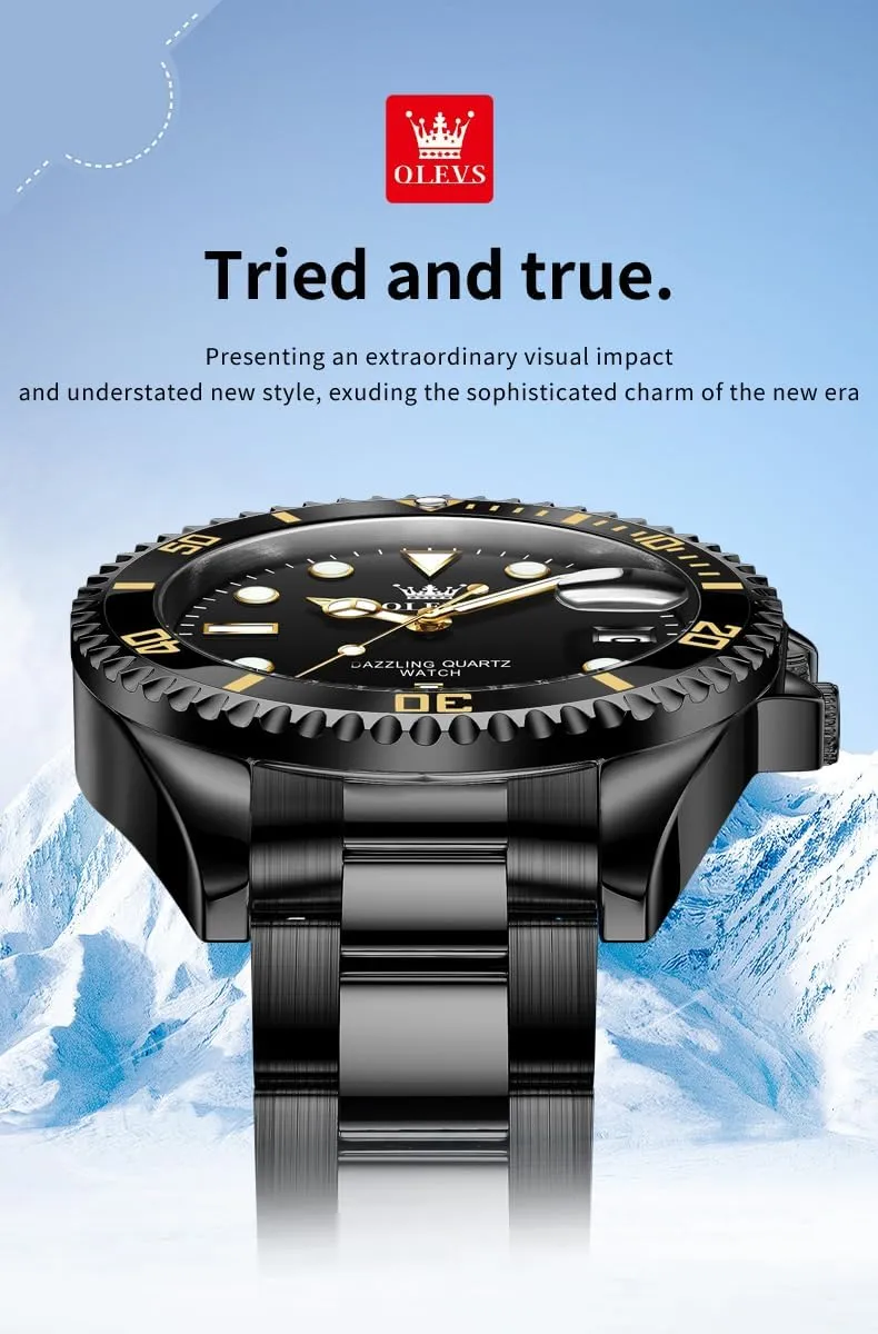 Luxury Watches for Men Big narrative handful classicism badge Face Stainless Steel Business Dress Analog Quartz Watch with Day Waterproof Luminous Mens Wrist Watch OLEVS 