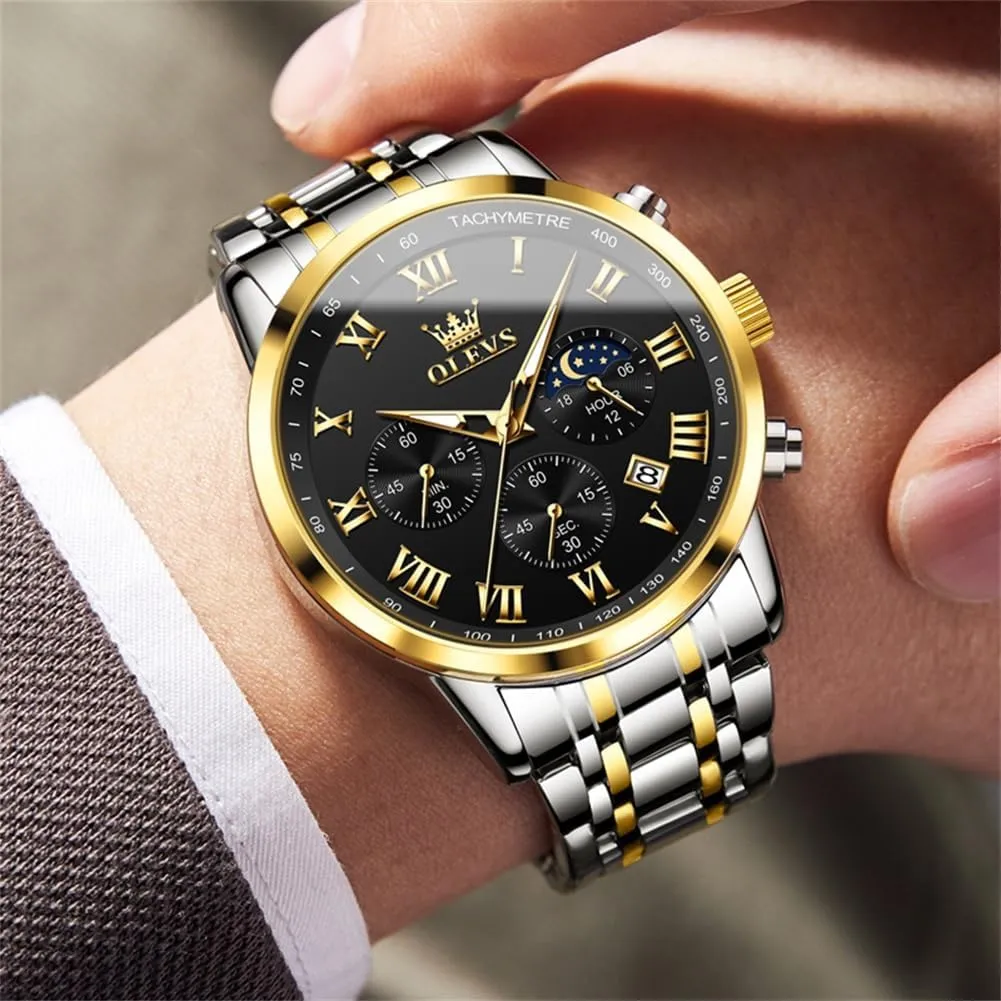 Luxury Watches OLEVS Watch Men, Classic Men's Dress Watches Waterproof Stainless Steel Watch for Men Easy to Read Casual Large Face Relojes spawn stunt vestigial para Hombres Men's Analog Wristwatches Mens 