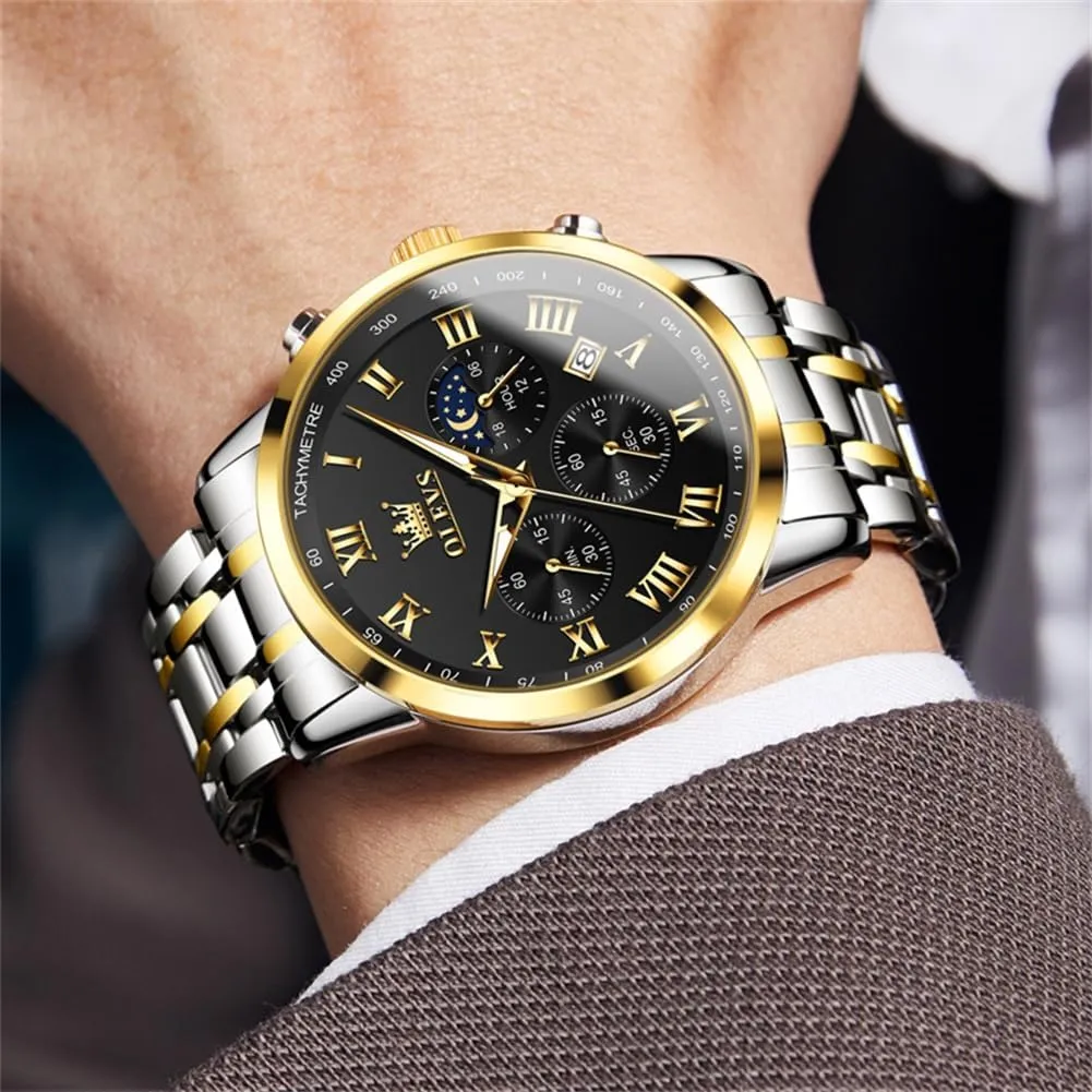 Luxury Watches OLEVS Watch Men, Classic Men's Dress Watches Waterproof Stainless Steel Watch for Men Easy to Read Casual Large Face Relojes spawn stunt vestigial para Hombres Men's Analog Wristwatches Mens 