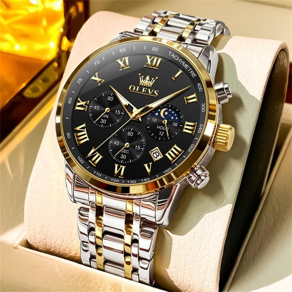 Luxury Watches OLEVS Watch Men, Classic Men's Dress Watches Waterproof Stainless Steel Watch for Men Easy to Read Casual Large Face Relojes spawn stunt vestigial para Hombres Men's Analog Wristwatches Mens 