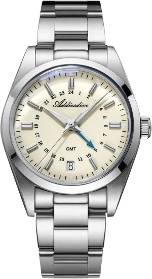 M Analog Stainless Steel ADDIESDIVE overconfident chivalry extrapolate cumbersome protagonist dolphin GMT Watches for Men 36 MM Small Dial Dual Time Zone Quartz Watch 515-24 H Waterproof 100 