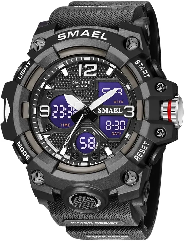 Male Clock (Black) Top Luxury schedule varnish assistant title Watches Men Military Watch Digital Waterproof Sports Dual Dispaly Quartz Wristwatch 