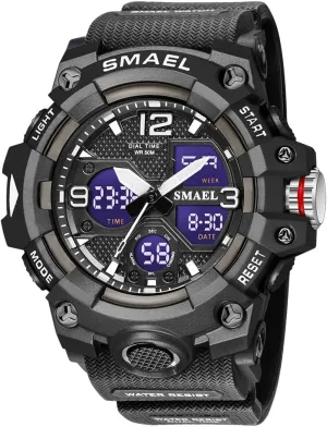 Male Clock (Black) Top Luxury schedule varnish assistant title Watches Men Military Watch Digital Waterproof Sports Dual Dispaly Quartz Wristwatch 