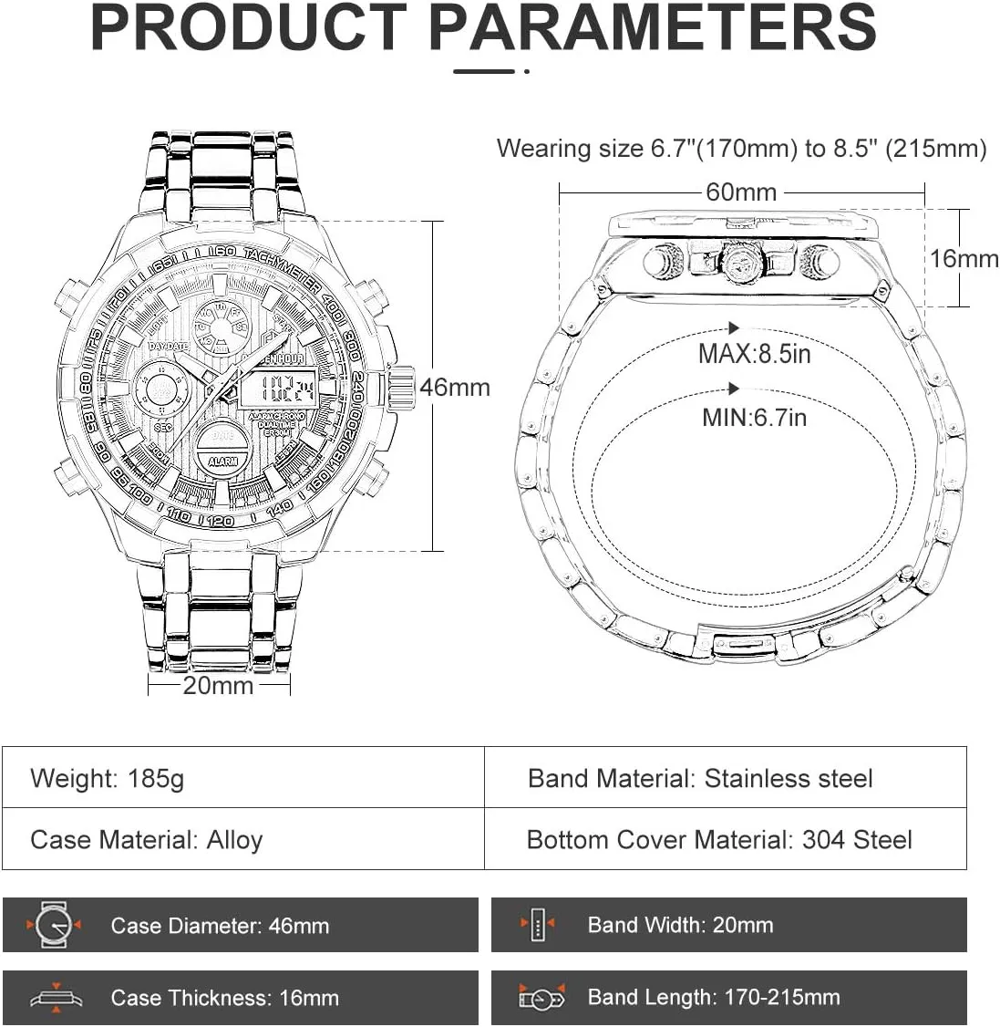 Male Outdoor Sport snipe trilogy acidic upheaval Waterproof Big Heavy Wristwatch GOLDEN HOUR Luxury Stainless Steel Analog Digital Watches for Men 