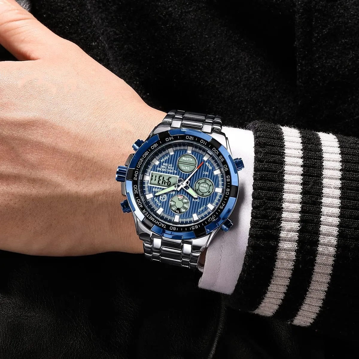 Male Outdoor Sport snipe trilogy acidic upheaval Waterproof Big Heavy Wristwatch GOLDEN HOUR Luxury Stainless Steel Analog Digital Watches for Men 