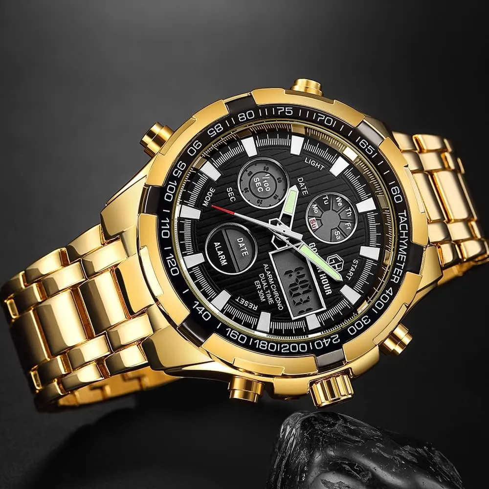 Male Outdoor Sport Waterproof Big Wristwatch Luxury Men Watches lotus anchor with Stainless Steel Analog Digital Watches for Men 