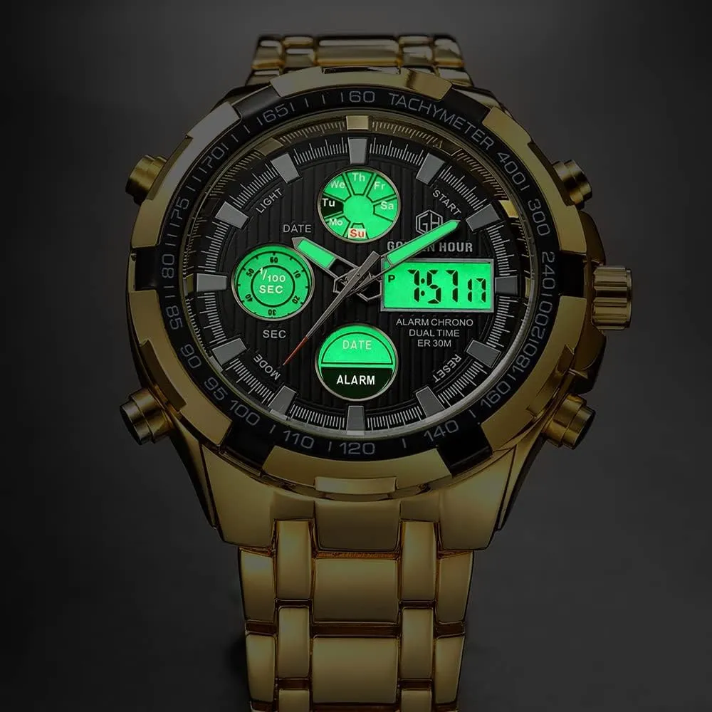 Male Outdoor Sport Waterproof Big Wristwatch Luxury Men Watches lotus anchor with Stainless Steel Analog Digital Watches for Men 