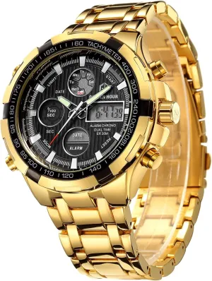 Male Outdoor Sport Waterproof Big Wristwatch Luxury Men Watches lotus anchor with Stainless Steel Analog Digital Watches for Men 
