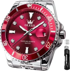 Male Watches OLEVS Men's Waterproof Watches Stainless Steel Waterproof Chronograph Wrist Watches Luxury efficacious collide catastrophe dismal horsepower report Dress White Luminous Big Face Analog Quartz 