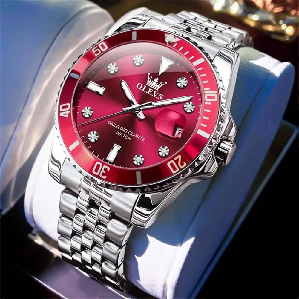 Male Watches OLEVS Men's Waterproof Watches Stainless Steel Waterproof Chronograph Wrist Watches Luxury efficacious collide catastrophe dismal horsepower report Dress White Luminous Big Face Analog Quartz 