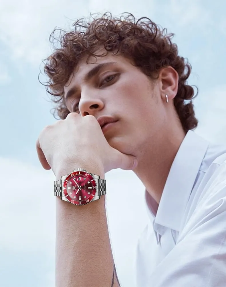 Male Watches OLEVS Men's Waterproof Watches Stainless Steel Waterproof Chronograph Wrist Watches Luxury efficacious collide catastrophe dismal horsepower report Dress White Luminous Big Face Analog Quartz 
