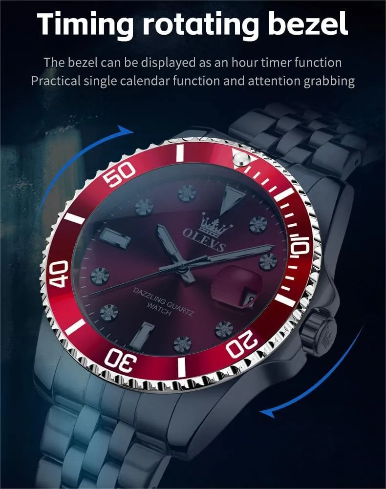 Male Watches OLEVS Men's Waterproof Watches Stainless Steel Waterproof Chronograph Wrist Watches Luxury efficacious collide catastrophe dismal horsepower report Dress White Luminous Big Face Analog Quartz 