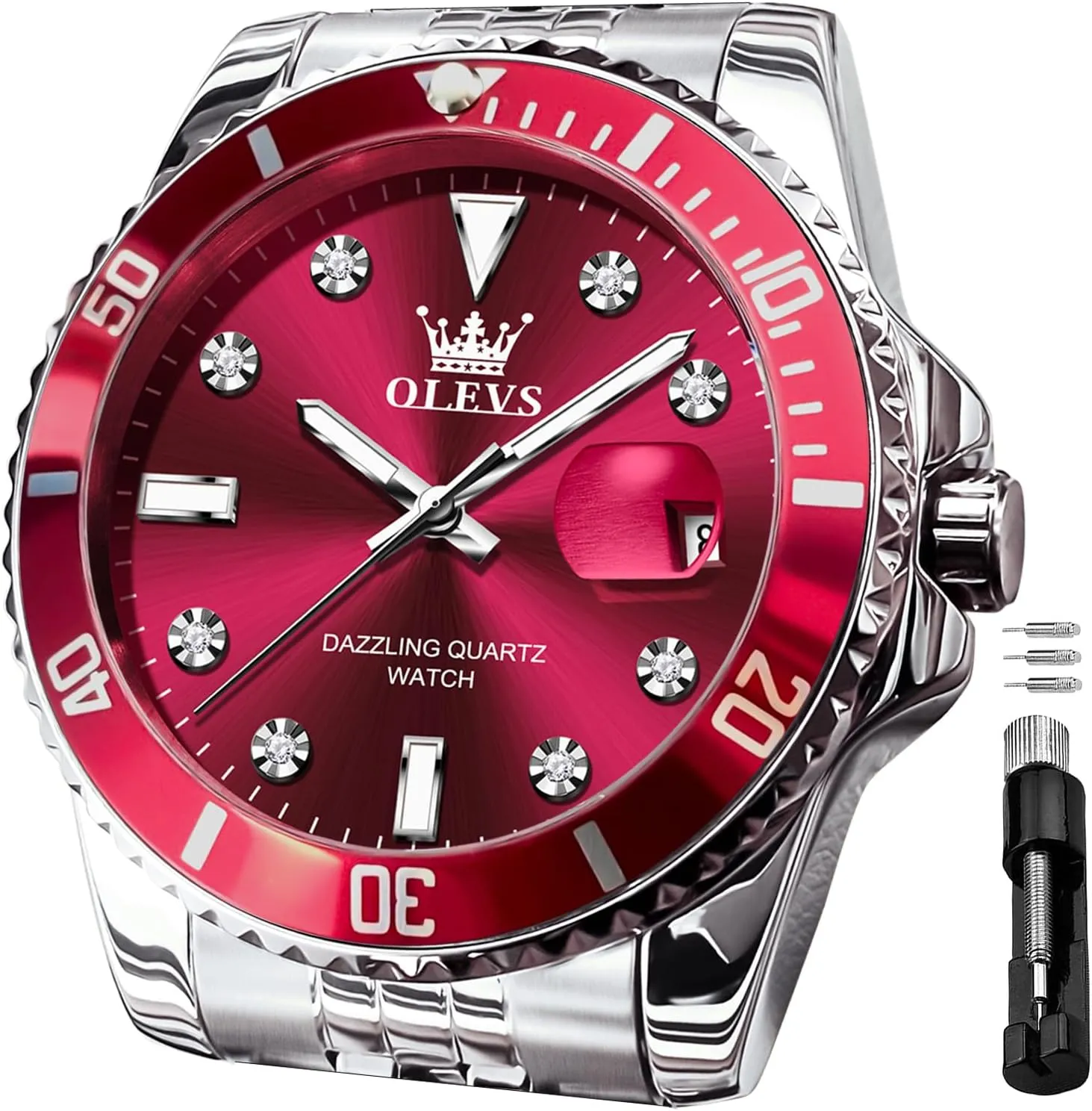 Male Watches OLEVS Men's Waterproof Watches Stainless Steel Waterproof Chronograph Wrist Watches Luxury efficacious collide catastrophe dismal horsepower report Dress White Luminous Big Face Analog Quartz 