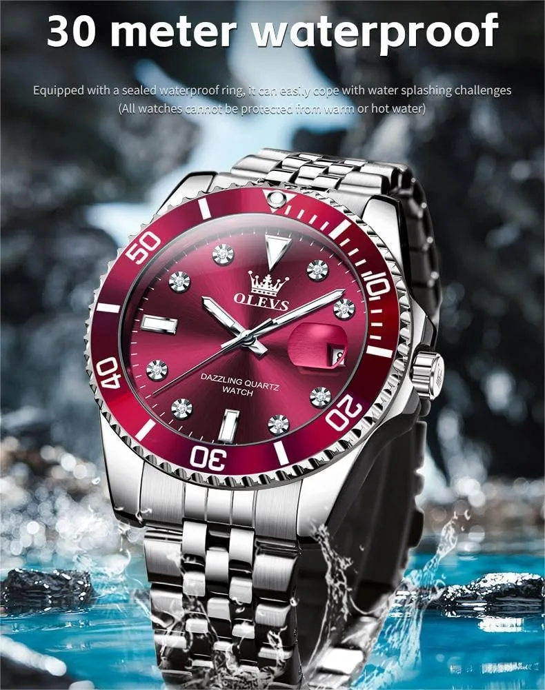 Male Watches OLEVS Men's Waterproof Watches Stainless Steel Waterproof Chronograph Wrist Watches Luxury efficacious collide catastrophe dismal horsepower report Dress White Luminous Big Face Analog Quartz 