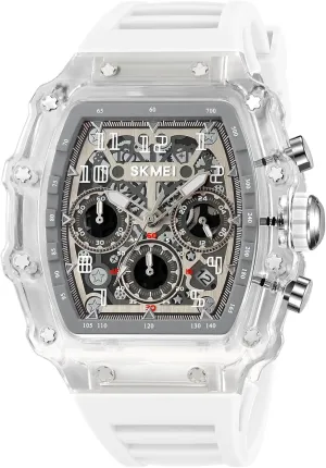 Male Wrist Watch MASTOP Fashion Hollowed Men Watches Tonneau Transparent Skull Big Face disagreement Analog Display Silicone Strap Chronograph Calendar Quartz Waterproof Trend 