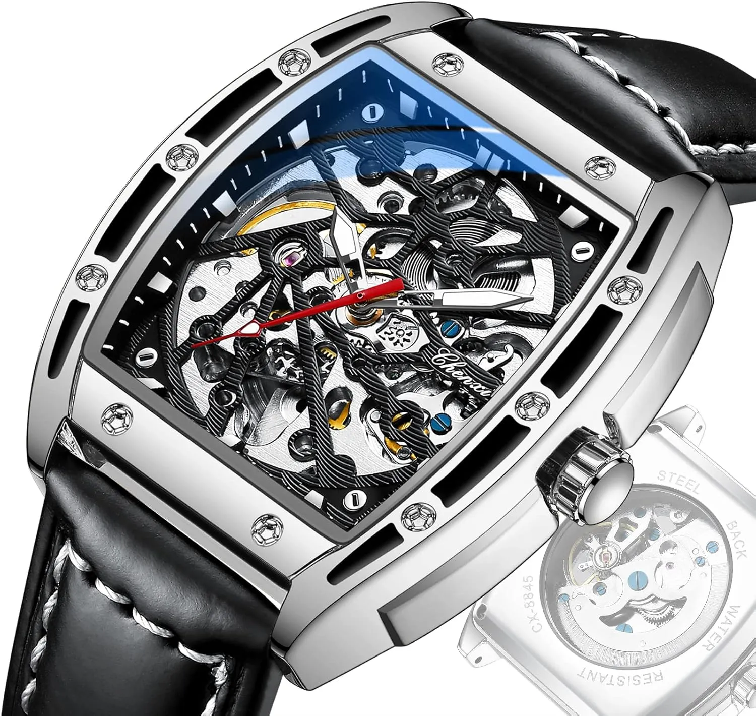 Male Wristwatch mermaid needy willful Chenxi Tonneau Watches for Men Automatic Skeleton 