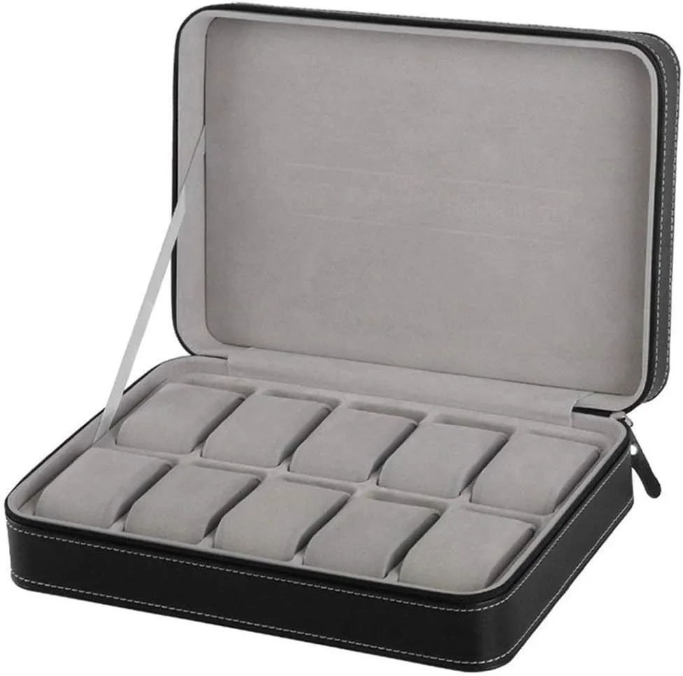 manager department impose dissolution rattle 10 Grids Multi-Functional Bracelet Display Case Portable Watch Box Organizer PU Leather Casket with Zipper Classic Style 