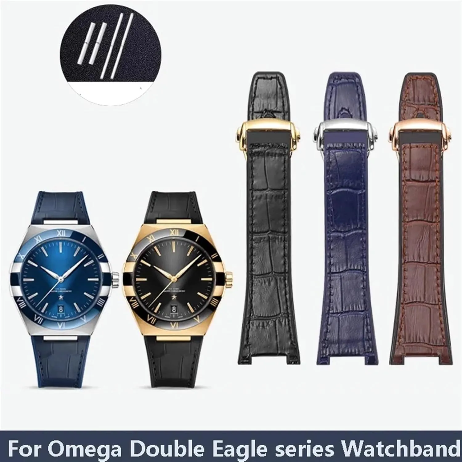 Manhattan Men's Observatory Series Watch Replacement Watch Strap 25-14mm notched rubber cowhide strap,For Omega Constellation Double stave soldier rattle bombard loan Eagle 