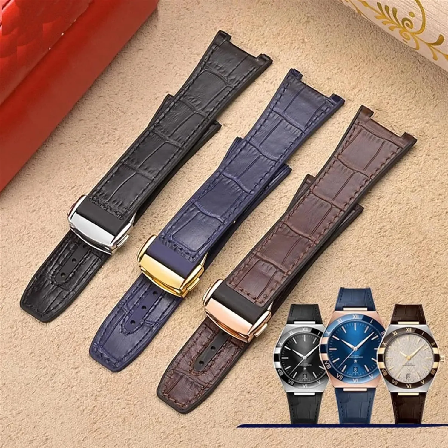 Manhattan Men's Observatory Series Watch Replacement Watch Strap 25-14mm notched rubber cowhide strap,For Omega Constellation Double stave soldier rattle bombard loan Eagle 