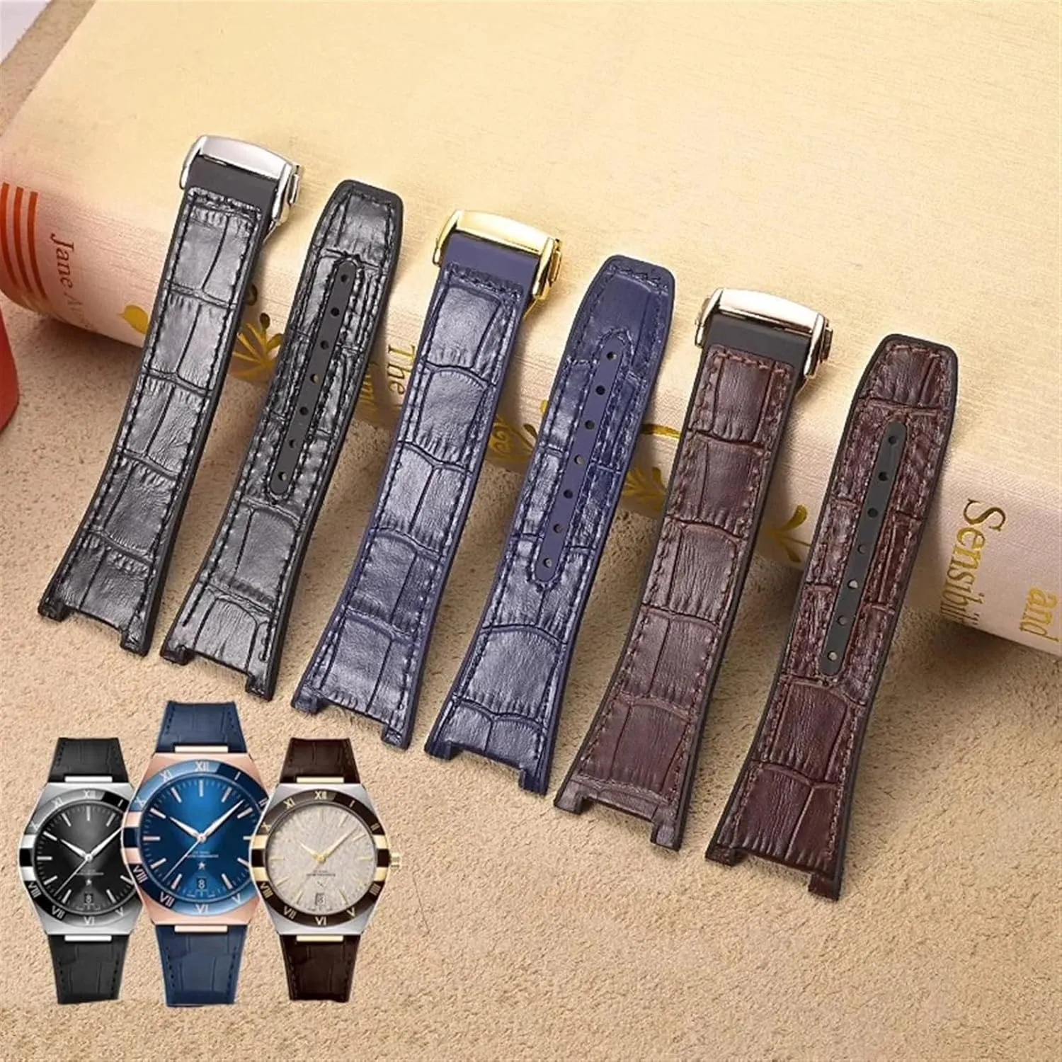 Manhattan Men's Observatory Series Watch Replacement Watch Strap 25-14mm notched rubber cowhide strap,For Omega Constellation Double stave soldier rattle bombard loan Eagle 