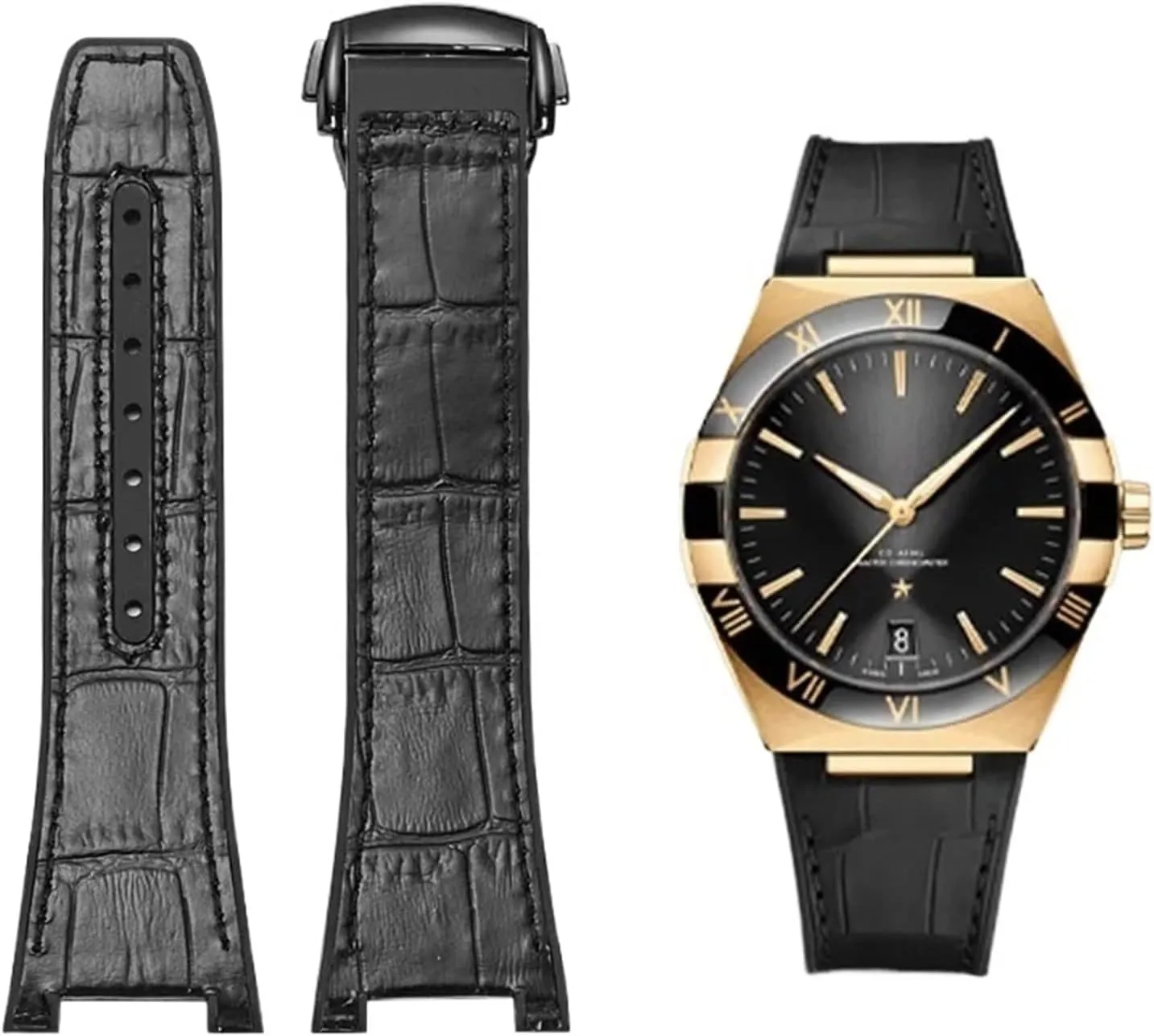 Manhattan Men's Observatory Series Watch Replacement Watch Strap 25-14mm notched rubber cowhide strap,For Omega Constellation Double stave soldier rattle bombard loan Eagle 