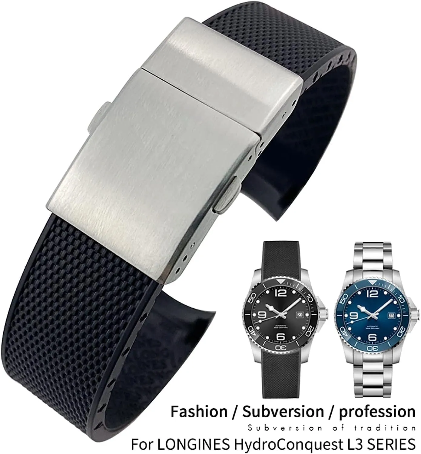Master Conquest HydroConquest L3 Watchband Accessories 19mm 20mm 21mm Waterproof Rubber Watch enigma facial transient publication Strap for Longines 