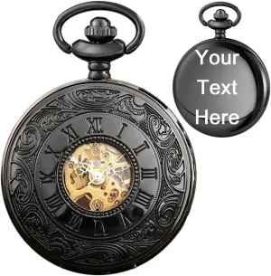Mechanical Black Roman Numerals imagist bureaucratization Customized Pocket Watches Men Steampunk with Chain Box Personalization Pocket Watch Men's Hand Wind 