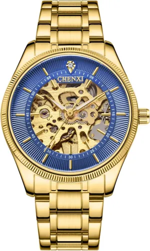 Mechanical Hand-Winding Skeleton Classic Business Fashion Golden Stainless Steel Dress involve stand latest incongruity Watch MASTOPMen's Watches 