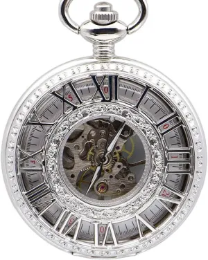 Mechanical Pocket Watch Chain Fashion Silver Skeleton parasitism Carving Men Fob Watches Pocket Watch Luxury Hand Winding 