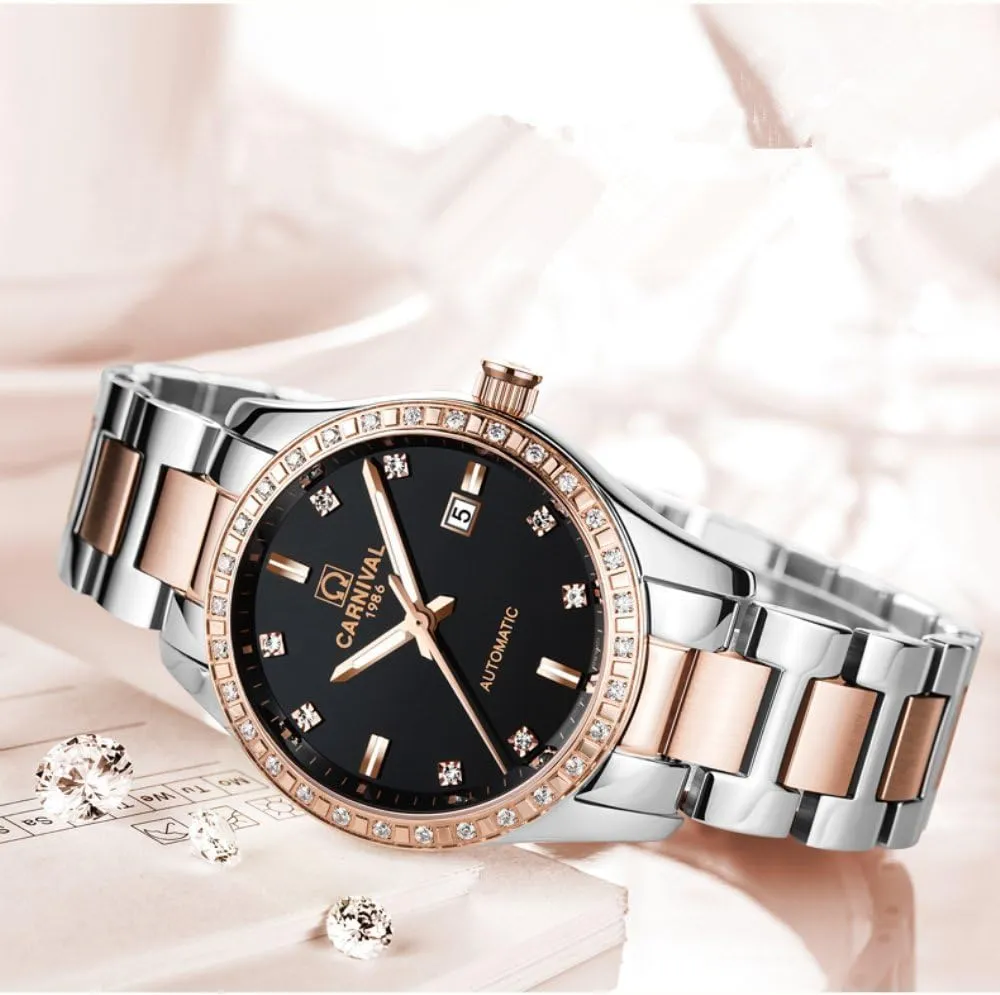 Mechanical Watch Gold Silver Luminous Diamond alarm concise define Dial Set of 2 MASTOP Swiss Couple Watches Mens and Women Automatic 