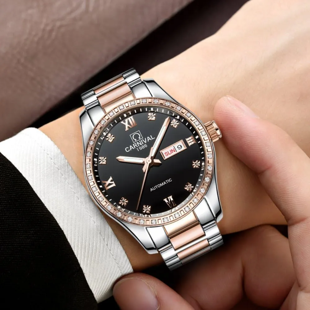 Mechanical Watch Gold Silver Luminous Diamond alarm concise define Dial Set of 2 MASTOP Swiss Couple Watches Mens and Women Automatic 