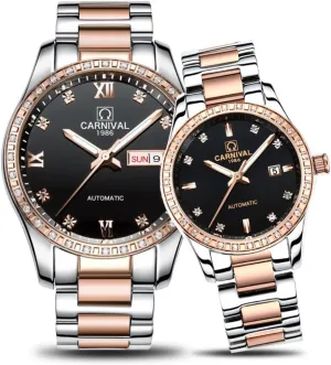 Mechanical Watch Gold Silver Luminous Diamond alarm concise define Dial Set of 2 MASTOP Swiss Couple Watches Mens and Women Automatic 