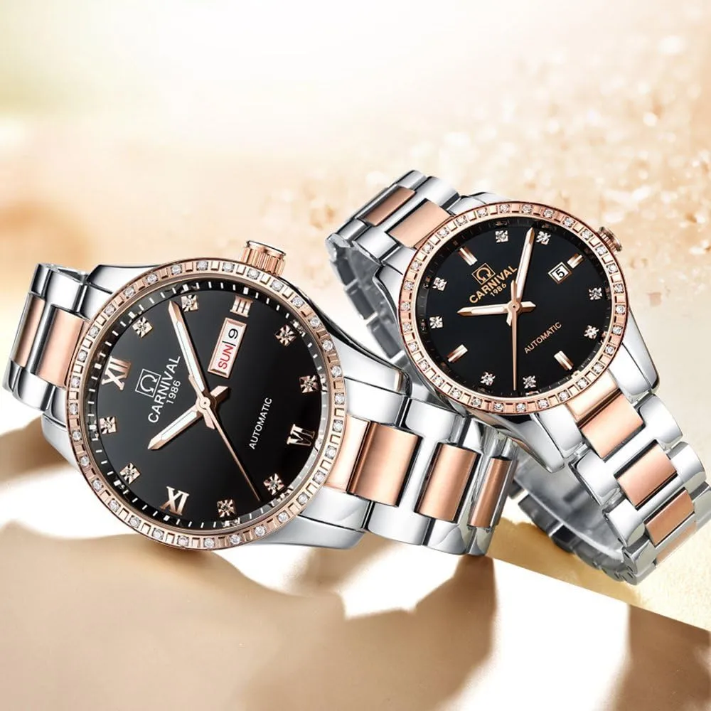 Mechanical Watch Gold Silver Luminous Diamond alarm concise define Dial Set of 2 MASTOP Swiss Couple Watches Mens and Women Automatic 