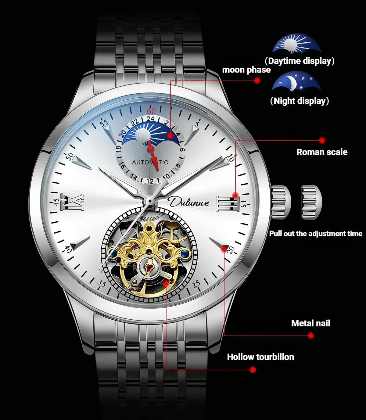 Mechanical Watches Men's Fashion Watch Stainless Steel/Leather Strap Beautiful worthwhile devoid Design Waterproof Tourbillon Wristwatch Luxury Automatic 