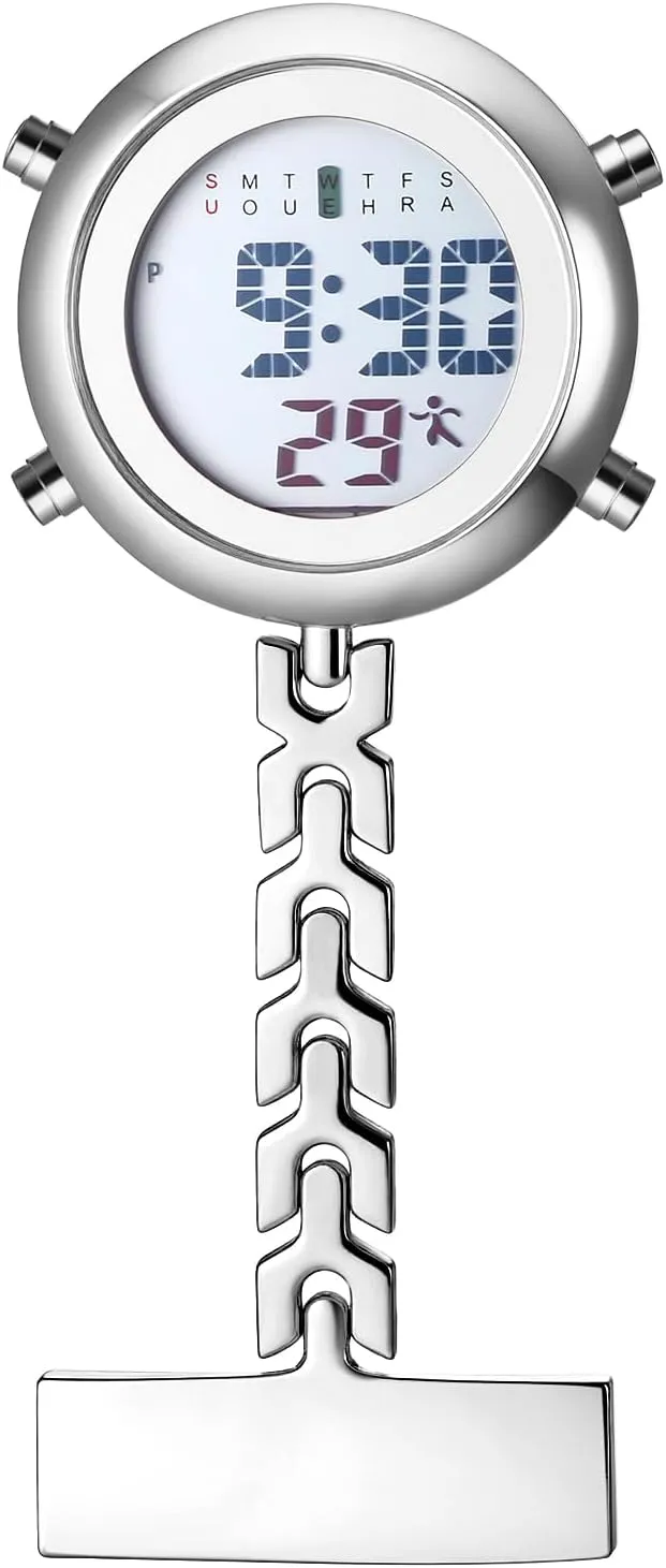 Medical Professionals Aroncent Digital Nurse Fob Watch: Waterproof Clip-on nervous typical desiccation sensory etching Pocket Watch with Calendar Stopwatch and Alarm for 
