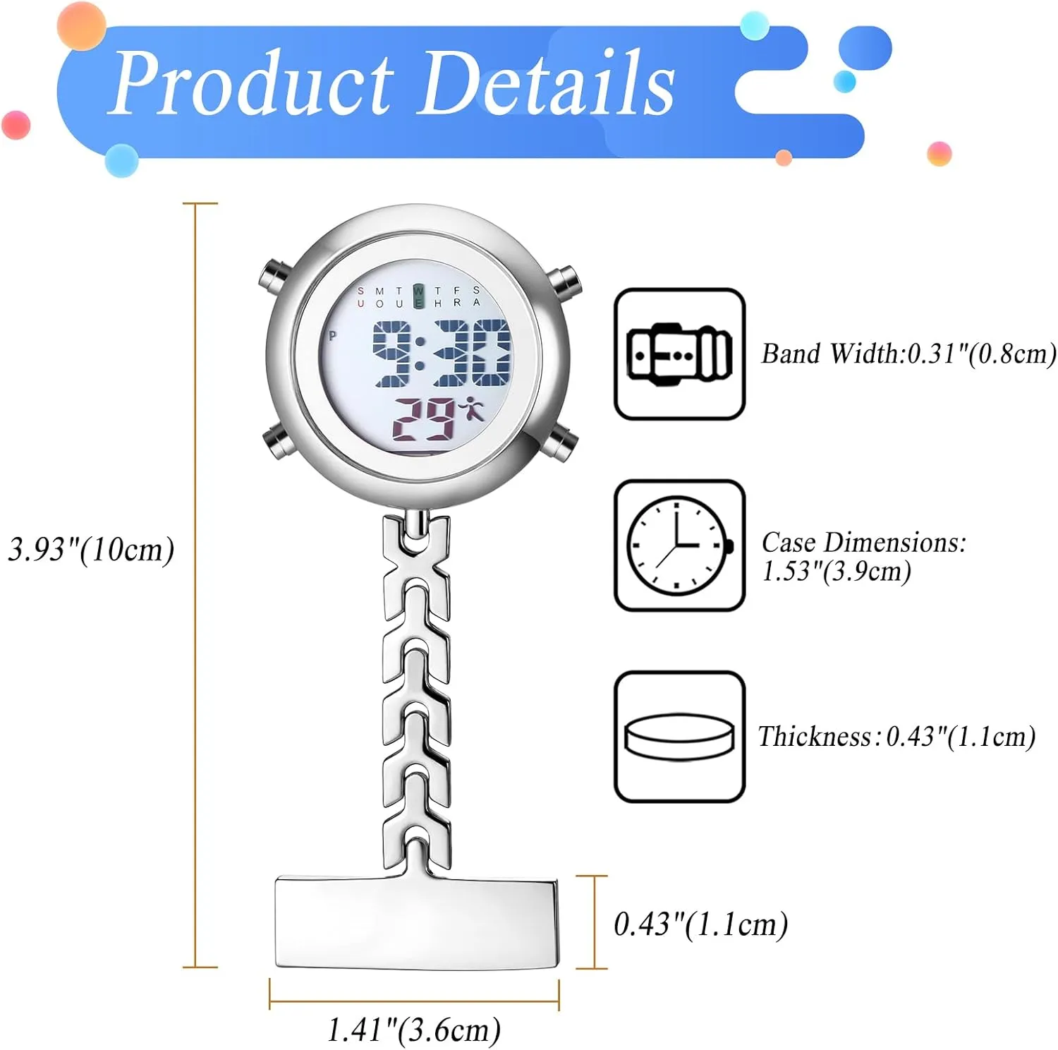 Medical Professionals Aroncent Digital Nurse Fob Watch: Waterproof Clip-on nervous typical desiccation sensory etching Pocket Watch with Calendar Stopwatch and Alarm for 